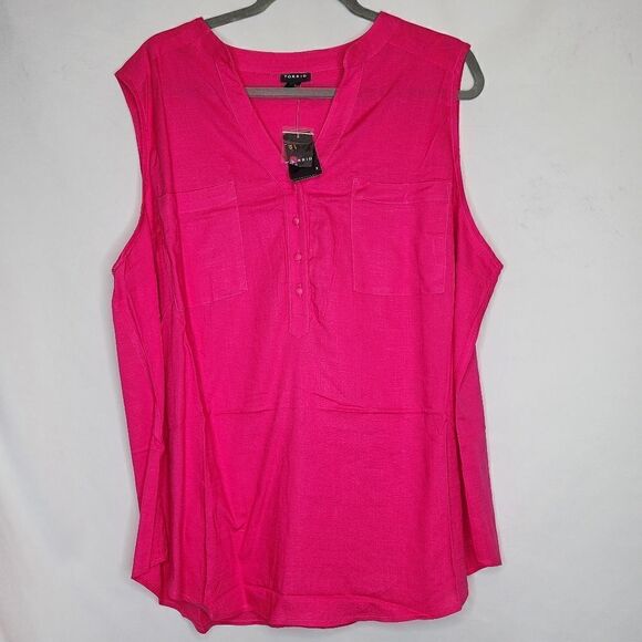 5X 28W Torrid Pink Linen Harper Pullover Tank Blouse Pocket Flowy Shirttail hem - Picture 2 of 7